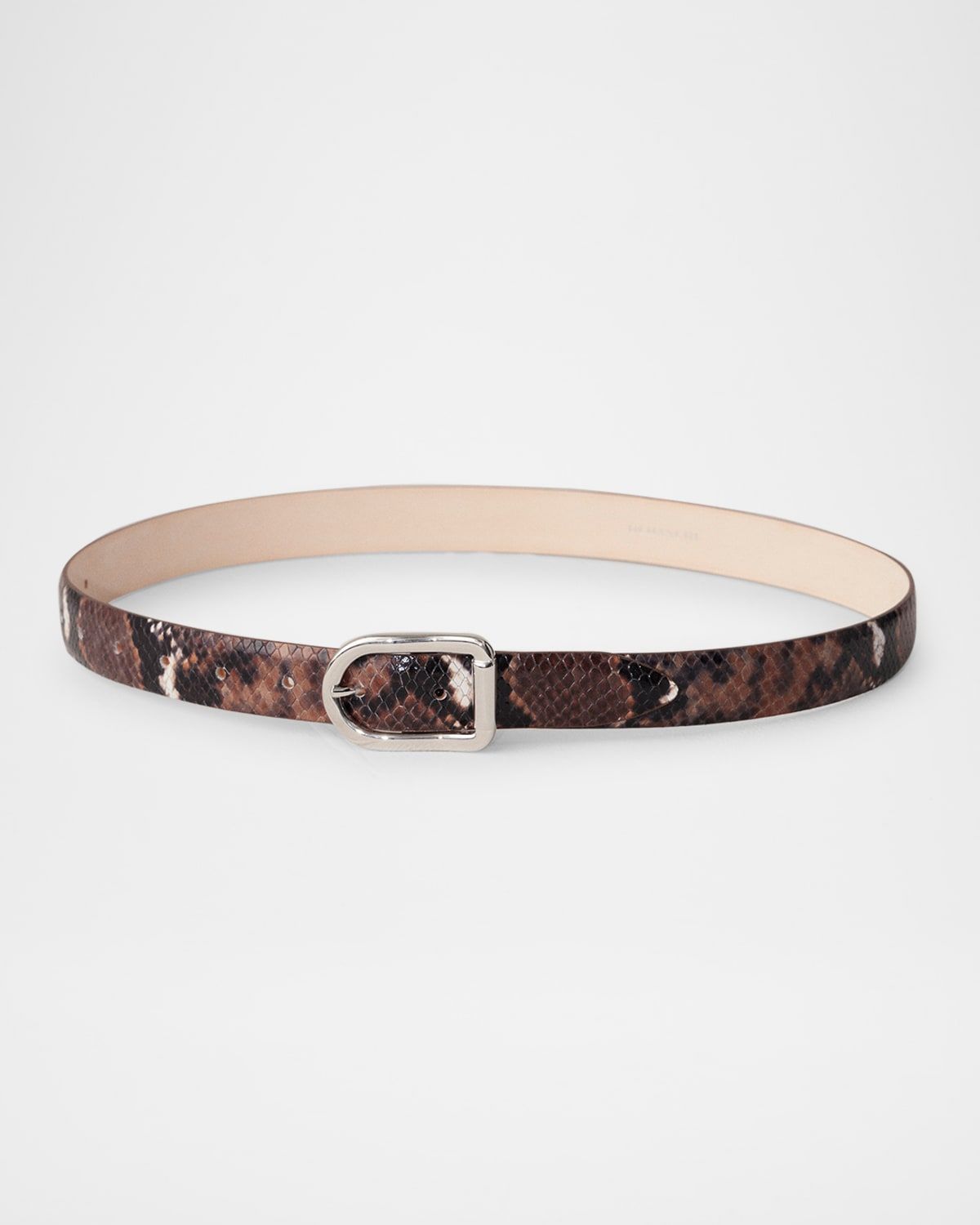 Mija Snake-Embossed Leather Skinny Belt