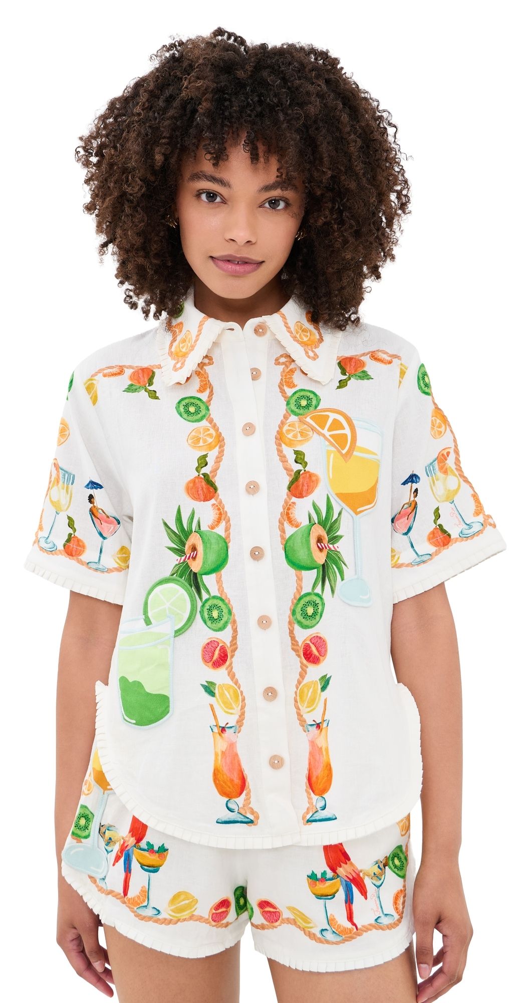 FARM Rio Biricutico Scarf Off-White Short Sleeve Shirt Biricutico Scarf Off-White L