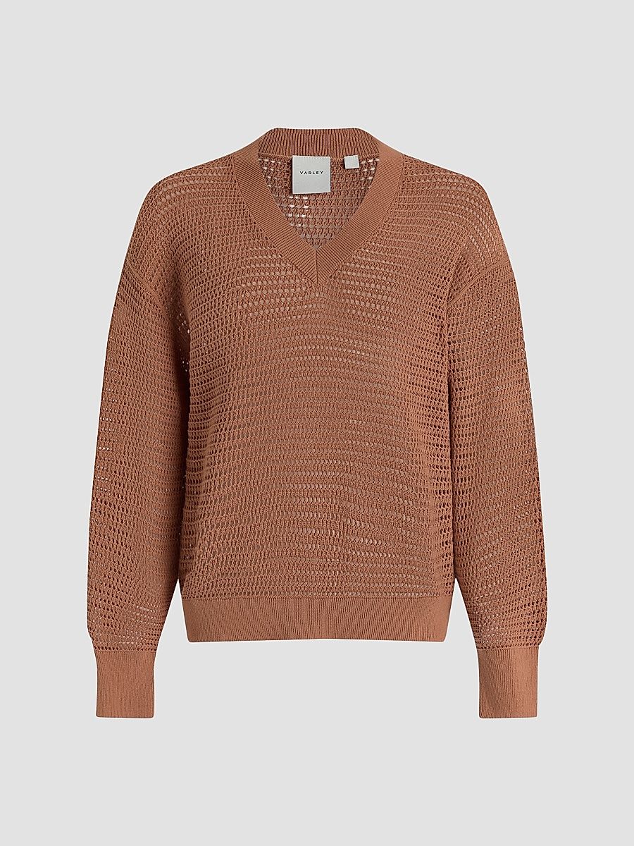 Women's Gaia Open-Knit Cotton Sweater - Camel - Size XS
