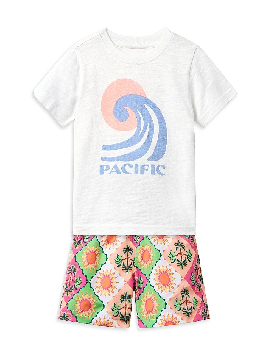 Little Boy's & Boy's Pacific T-Shirt & Tile Swim Shorts Set - Size 12