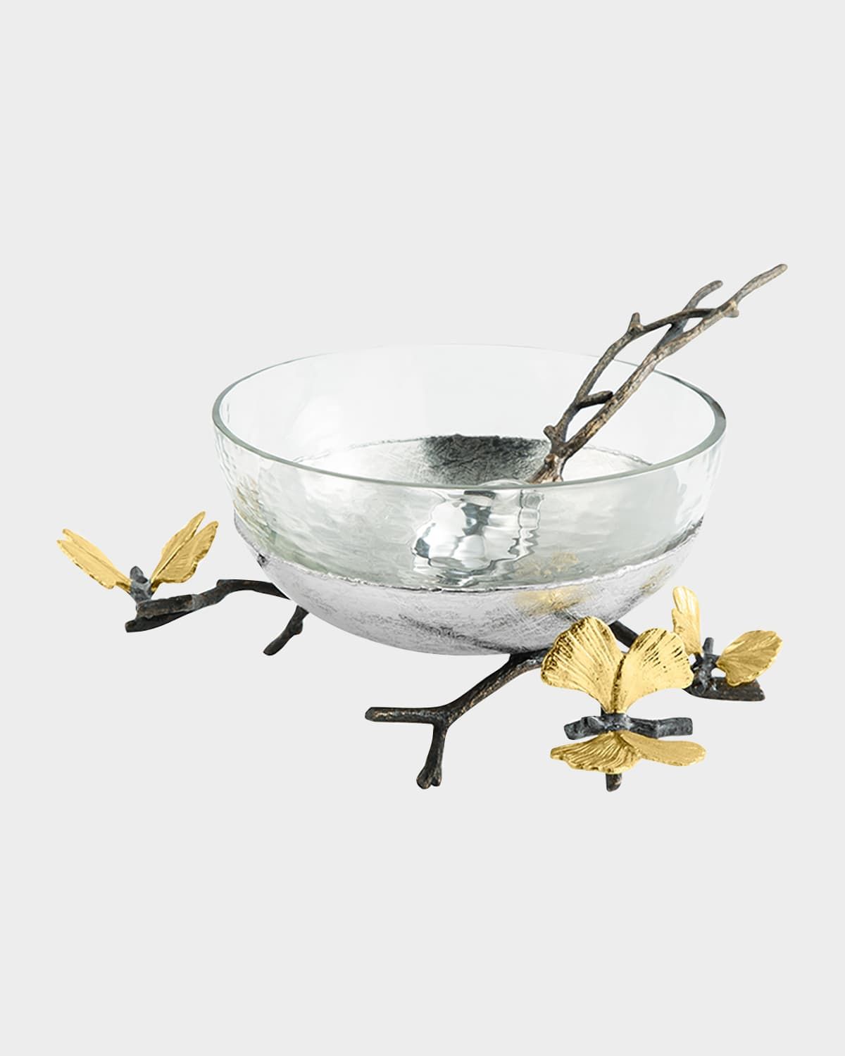 Butterfly Ginkgo Glass Nut Dish with Spoon