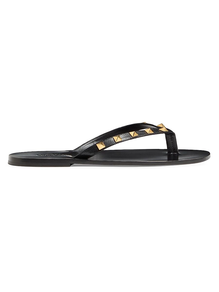 Men's Rockstud Kidskin Flip Flops - Black - Size 7