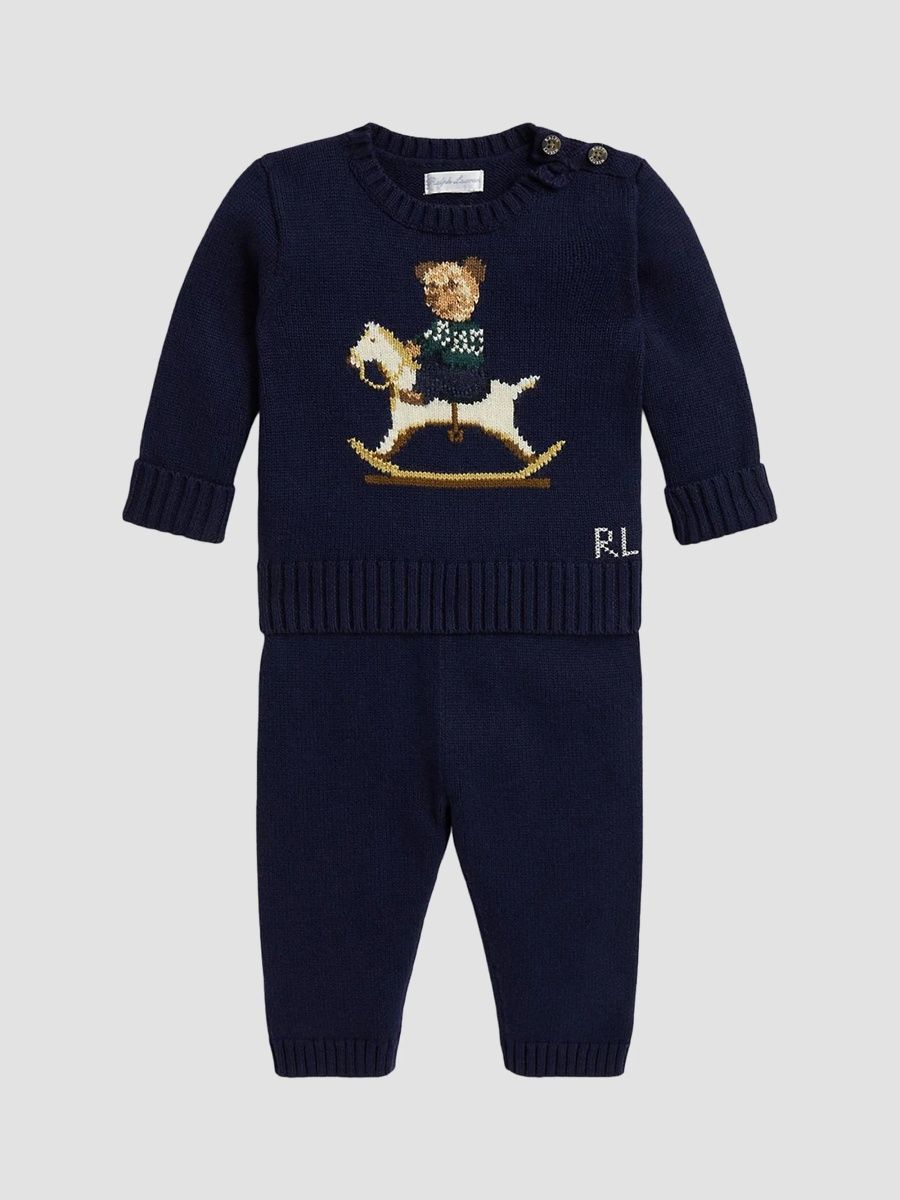 Polo Ralph Lauren Boy's Baby Boy's Polo Bear Cotton Sweater & Pants Set - Refined Navy - Size 9 Months
