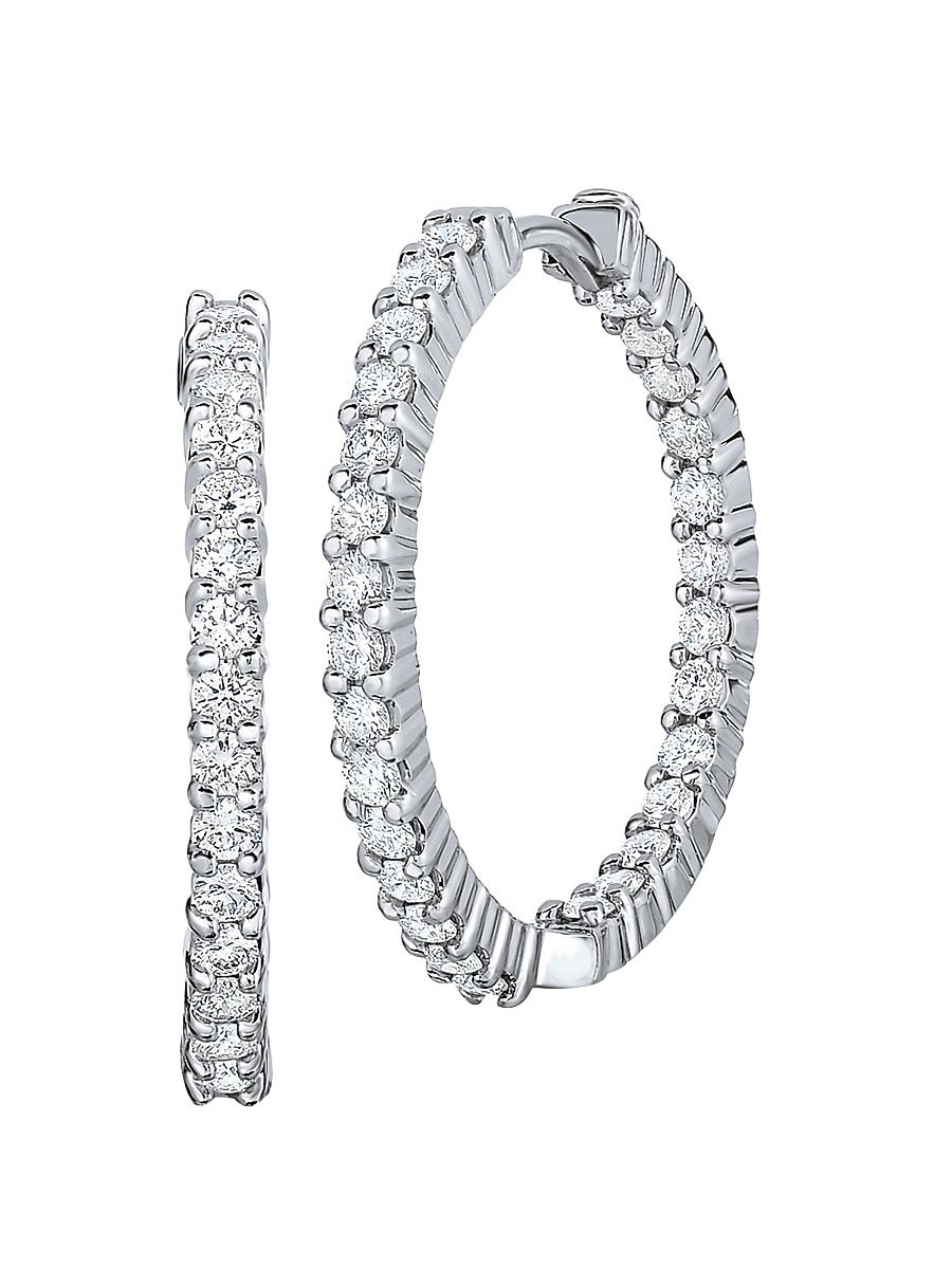 Women's 18K White Gold & 1.53 TCW Diamond Inside-Out Hoop Earrings/25MM - White
