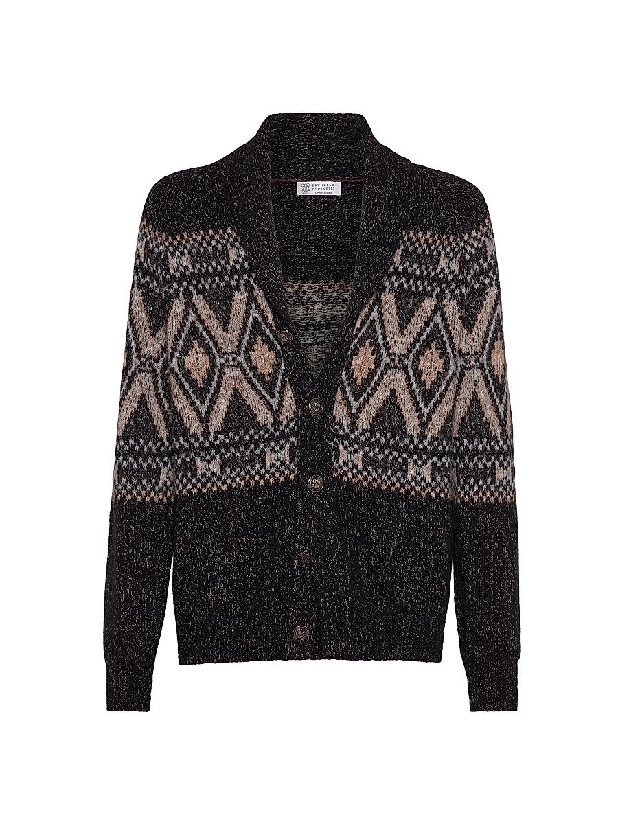 Men's Geometric Jacquard Cardigan - Black - Size 44