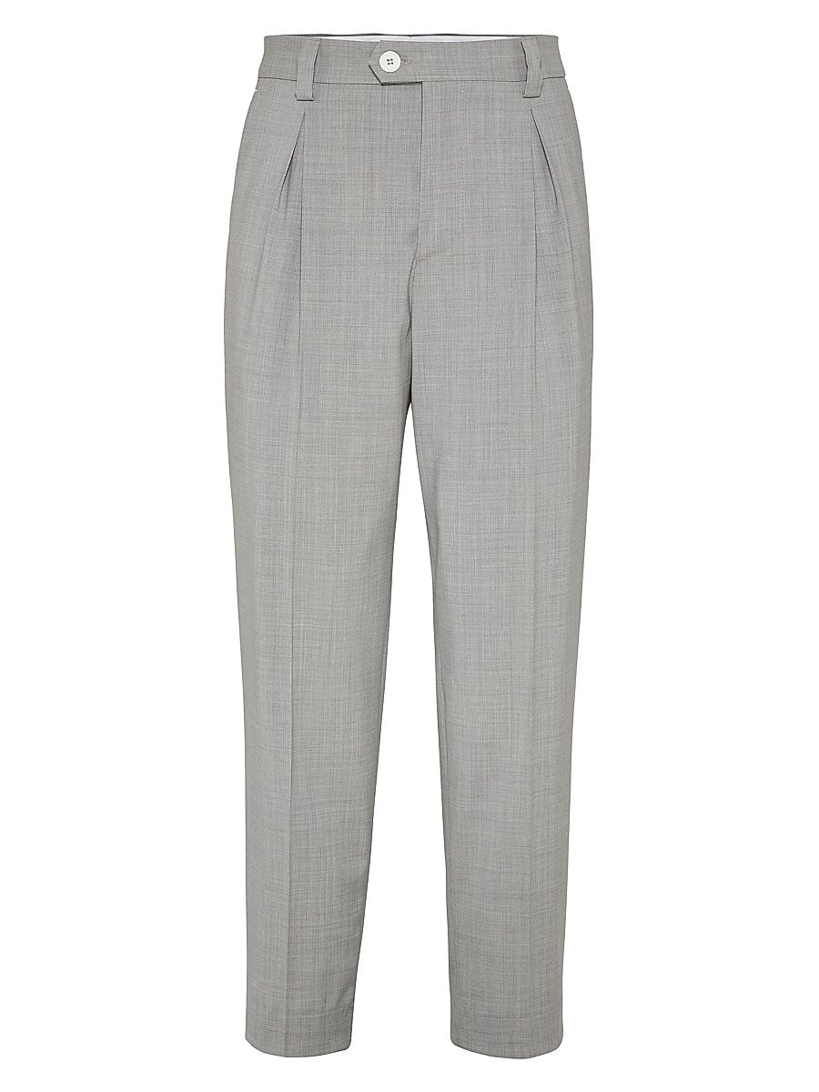 Men's Virgin Wool Dynamic Fresco Trousers with Tee Holder - Medium Grey - Size 46