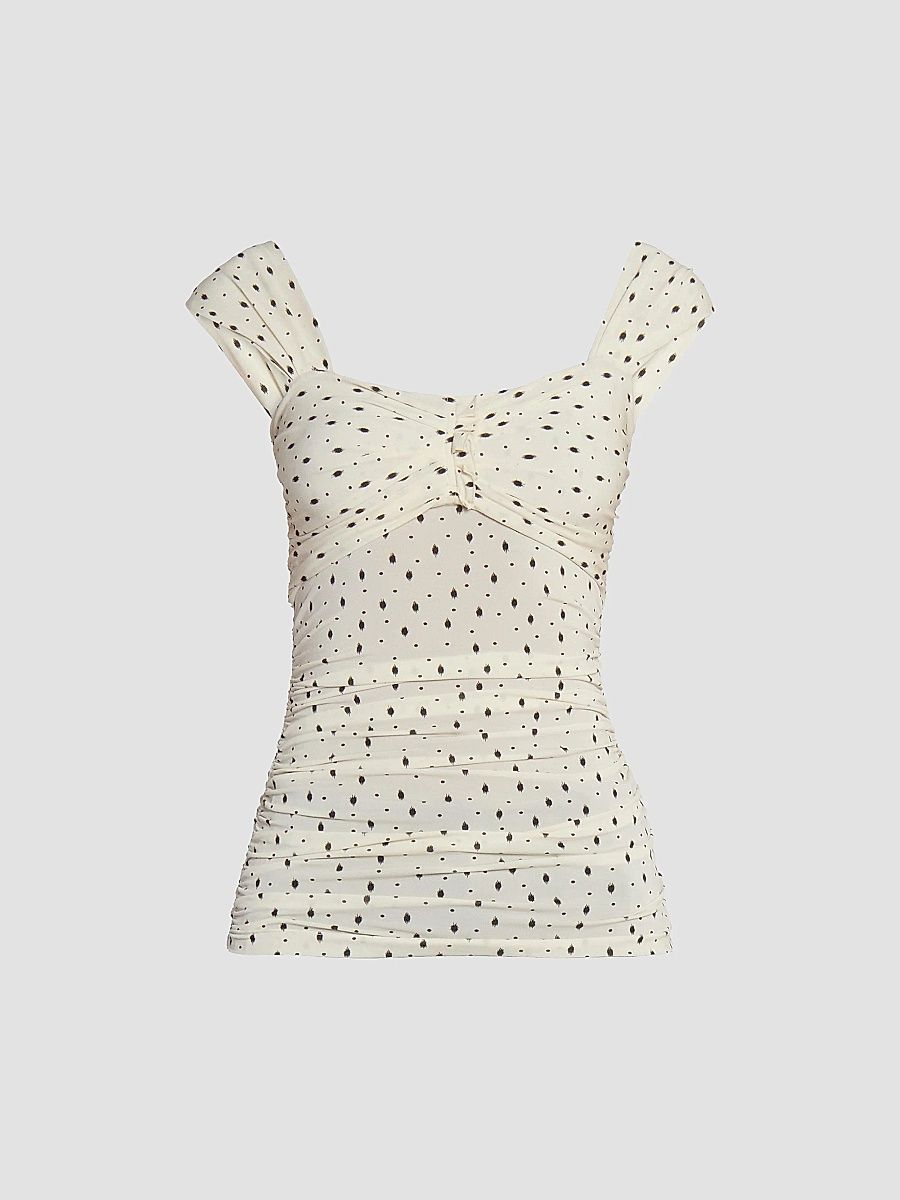 Isabel Marant Women's Gemina Printed Ruched Cap-Sleeve Top - Ecru Black - Size 8
