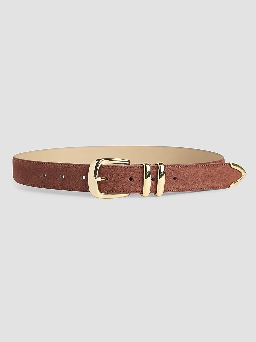 Women's The Suede Jordan Belt - Tan Polished Gold - Size XL