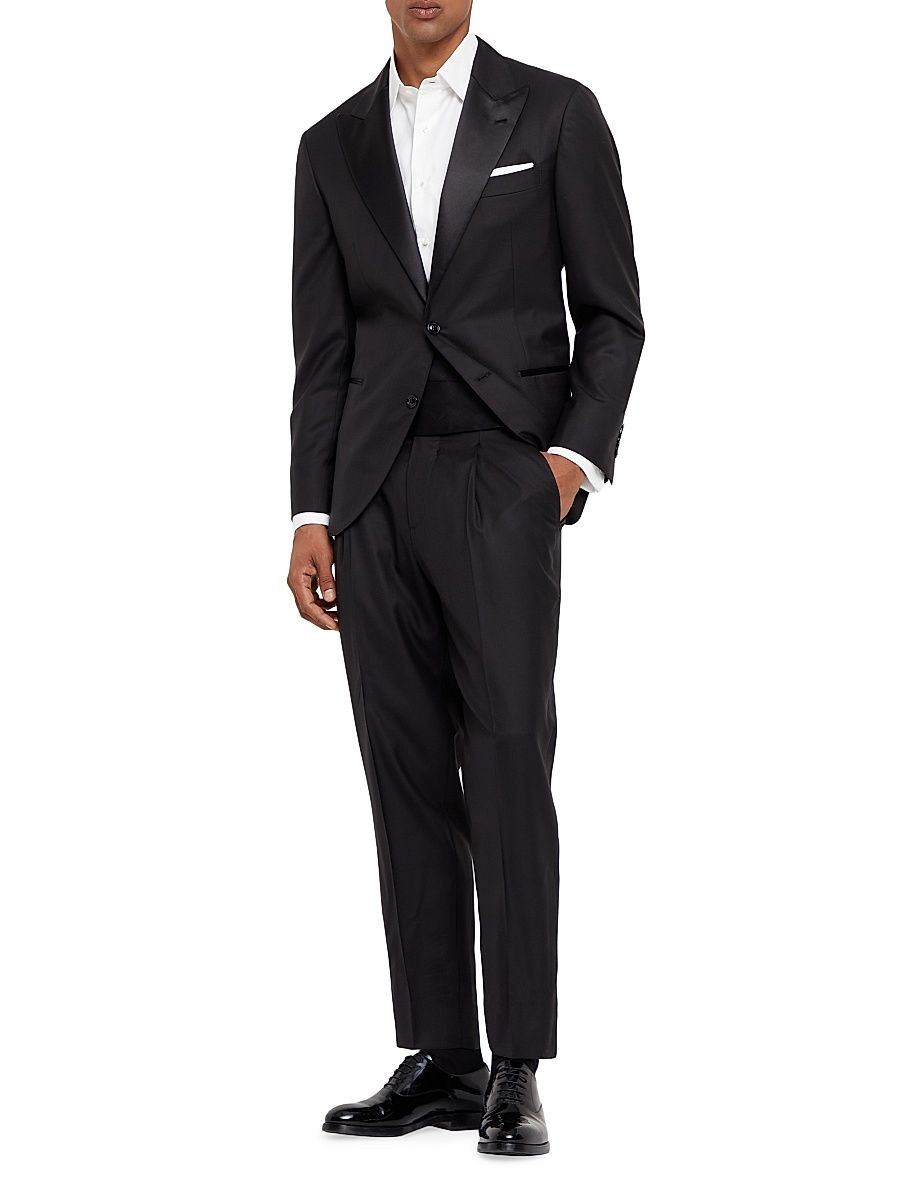 Men's Tuxedo with Peak Lapel Jacket and Pleated Trousers - Black - Size 38