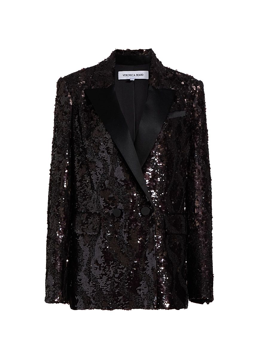 Women's Sevyn Sequined Double-Breasted Jacket - Dark Currant - Size 8