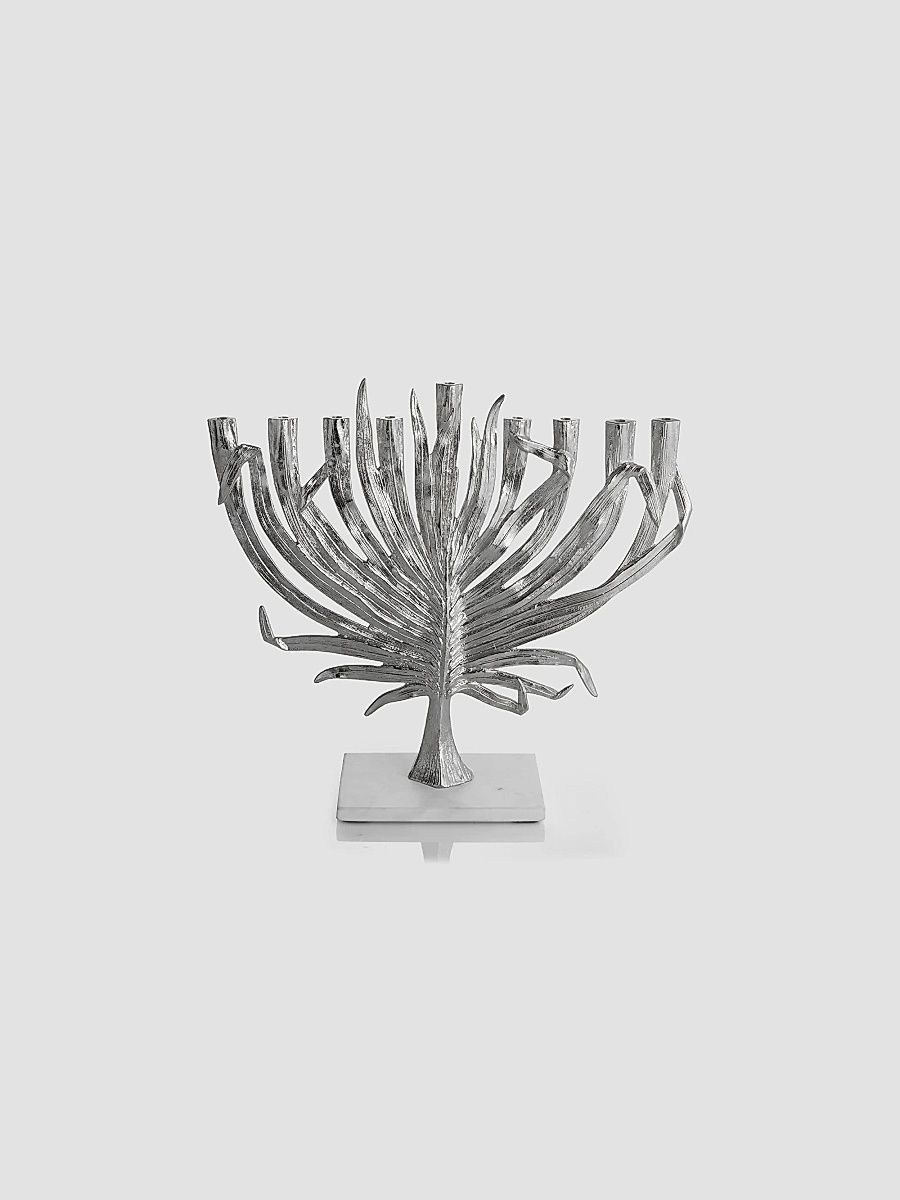 Palm Judaica Menorah Nickelplate