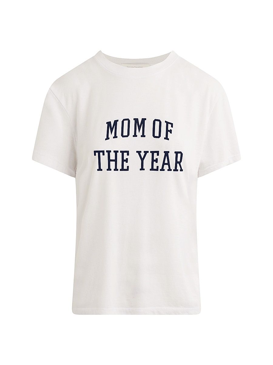 Women's ''Mom Of The Year'' Classic Collegiate T-Shirt - White Navy - Size XS
