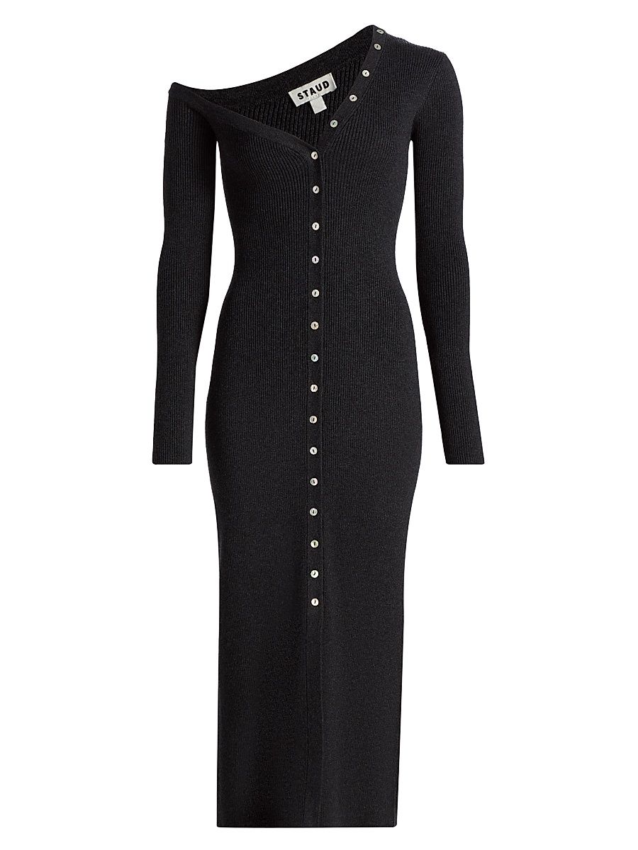 Women's Ribbed Wool-Blend Midi-Sweaterdress - Nocturne - Size XL