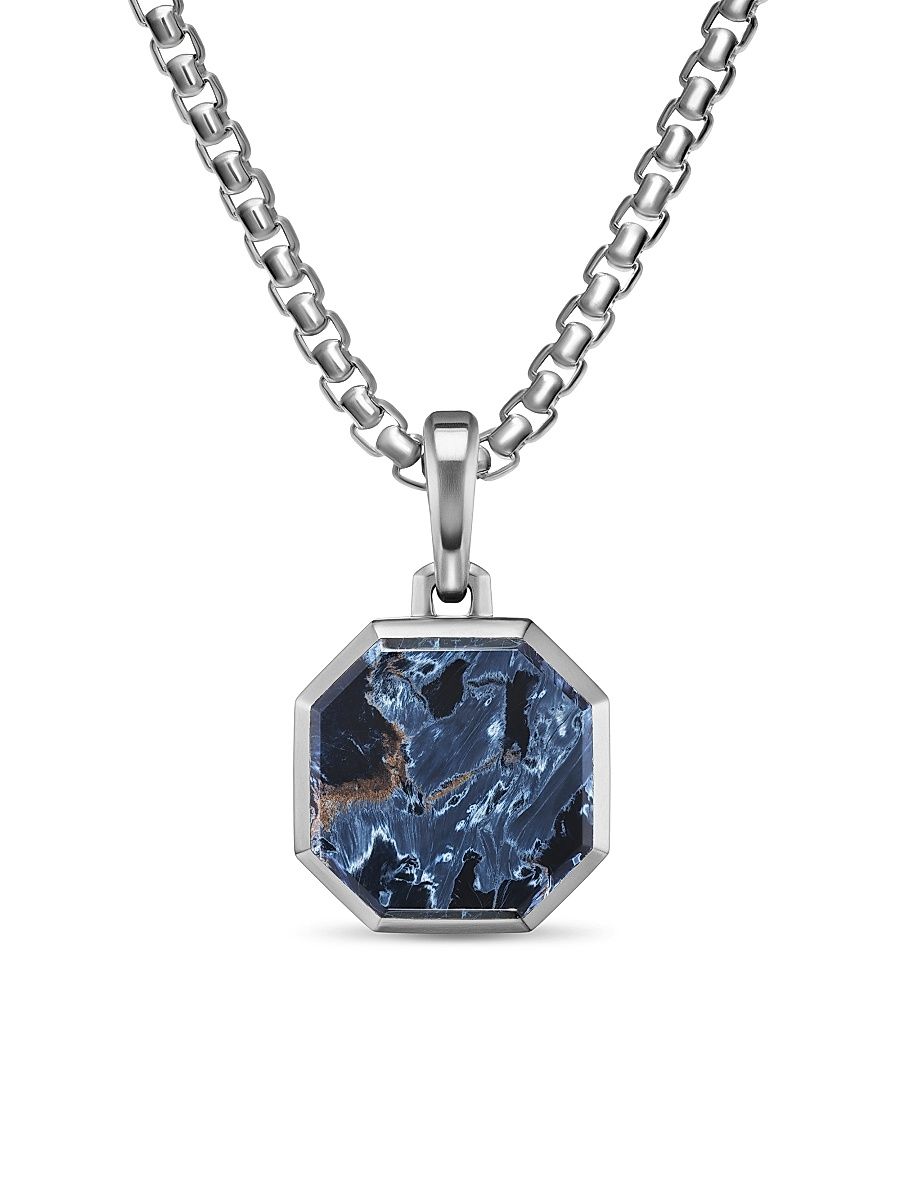 Men's Faceted Stone Amulet in Sterling Silver - Meteorite