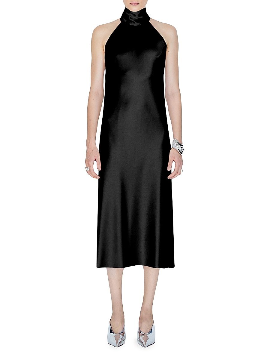 Women's Sienna Satin Halter Midi-Dress - Black - Size 8