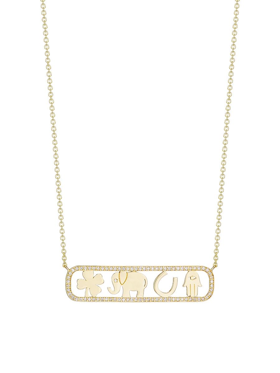 Women's 14K Yellow Gold & Diamond Icon Bar Necklace - Gold