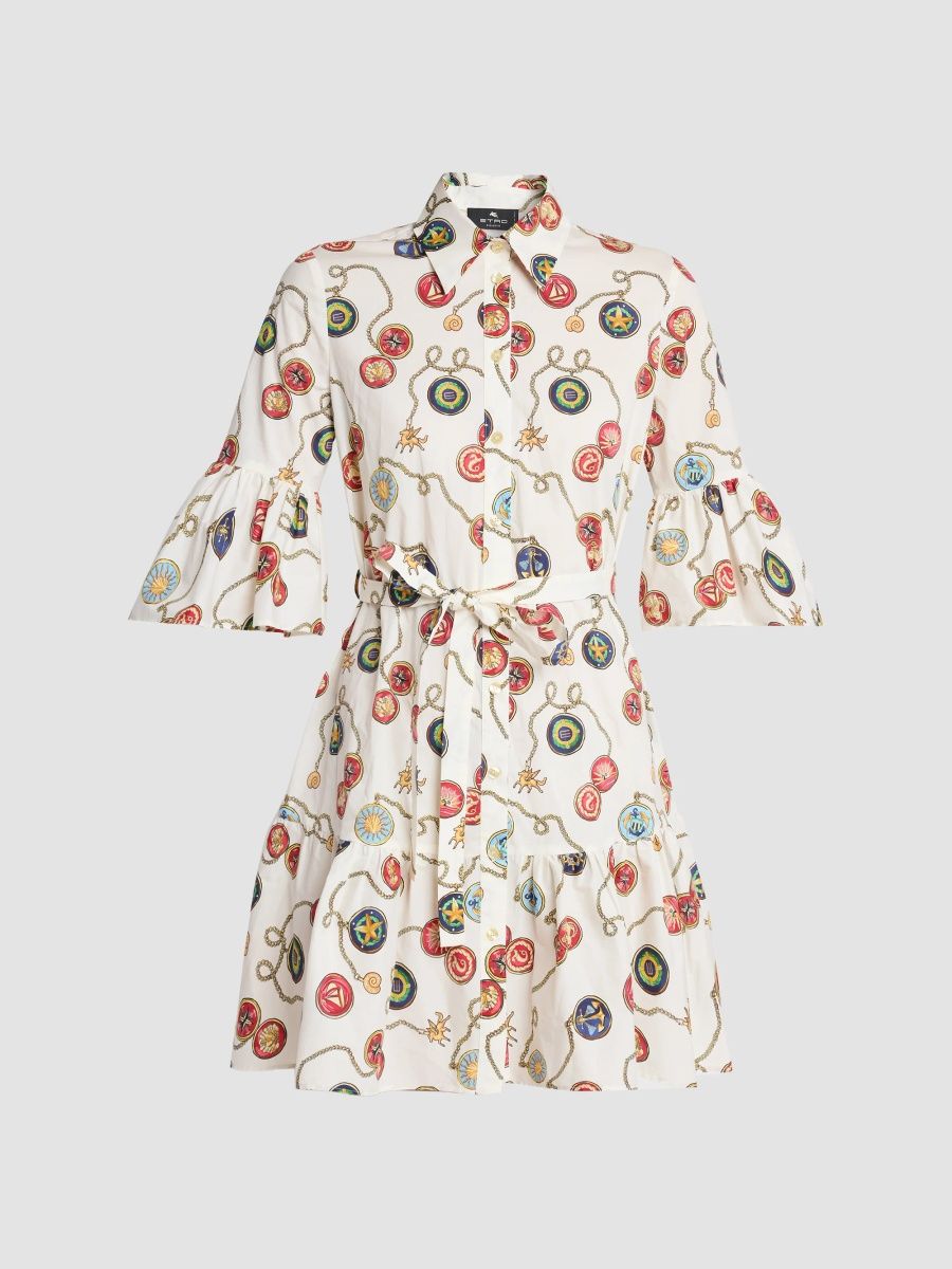 Etro Women's Status Printed Poplin Cotton Mini Dress - Print White Base - Size 14