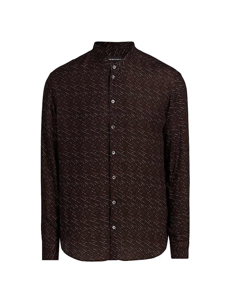 Men's Printed Button-Front Sport Shirt - Black - Size Medium
