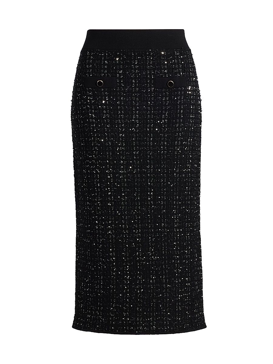 Women's Corbin Sequined Knit Pencil Skirt - Black - Size Large