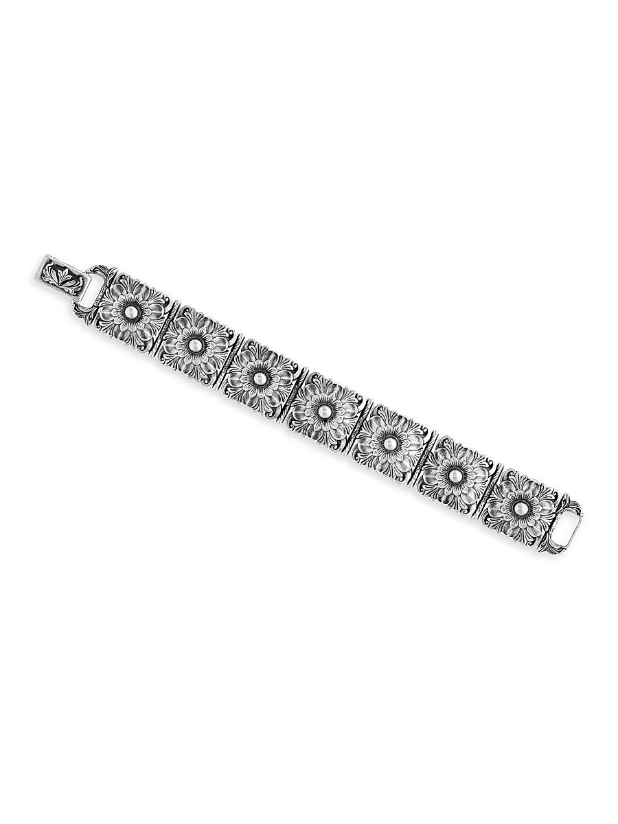 Men's Gothic Sterling Silver Flower Bracelet - Silver