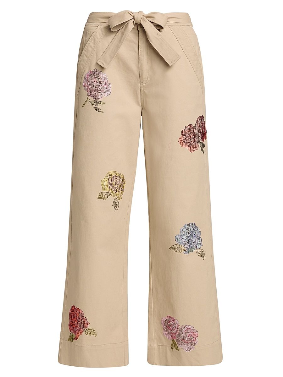 Women's Mylah Crystal Rose Drawstring Pants - Khaki Multi - Size 14