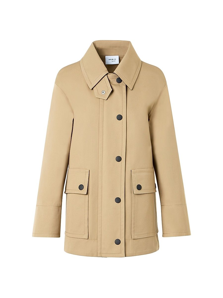 Women's Cotton-Blend Gabardine Parka Jacket - Beige Black Red - Size 16