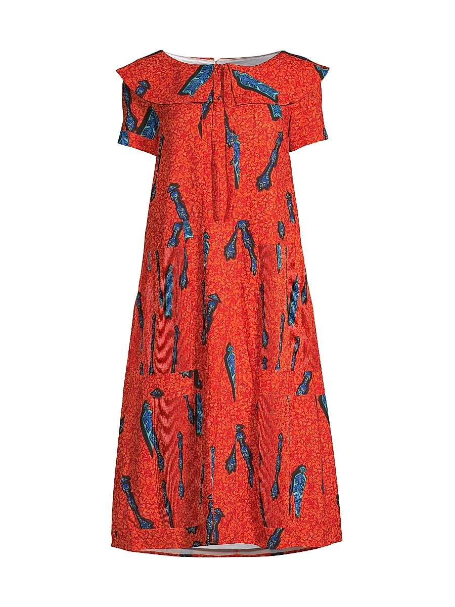 Women's Printed Short-Sleeve Midi-Dress - Orange - Size 4