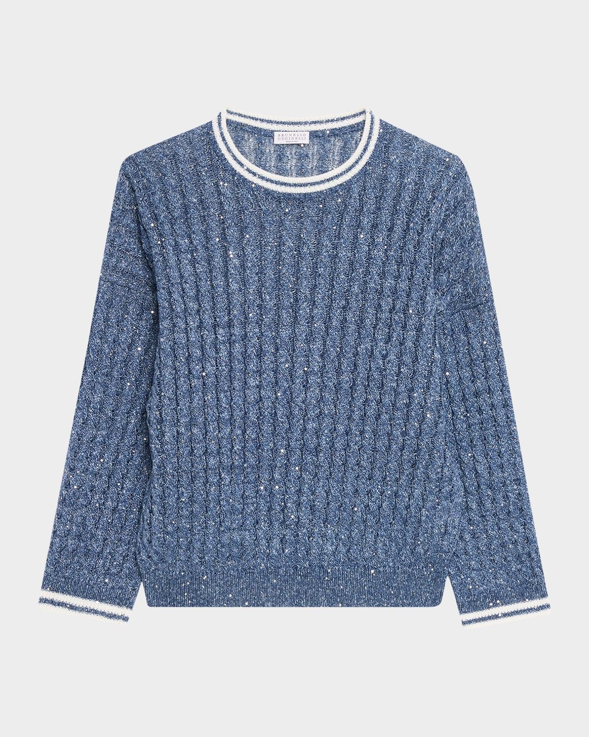 Linen Dazzling Cable Openwork Knit Crewneck Sweater