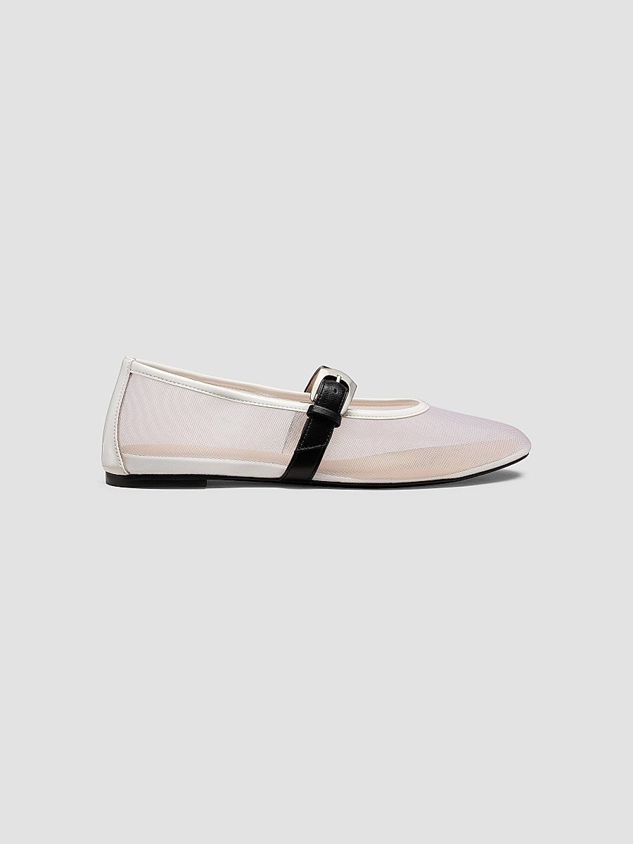 Stuart Weitzman Women's Sai Bareitall Mesh-Leather Mary Janes - White And Black - Size 8.5