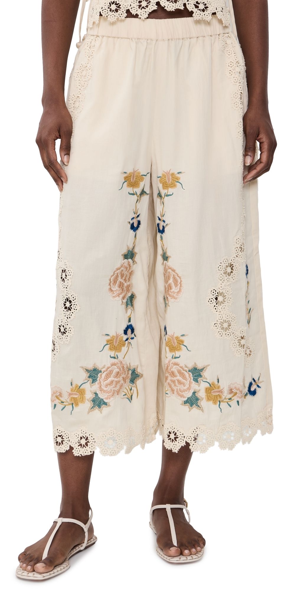 Sea Adonna Embroidered Pants Cream S