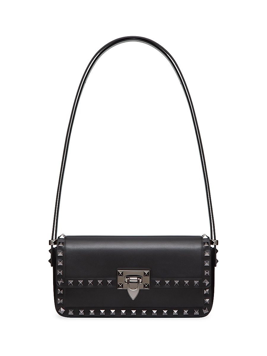 Women's Rockstud23 East West Smooth Calfskin Shoulder Bag - Black