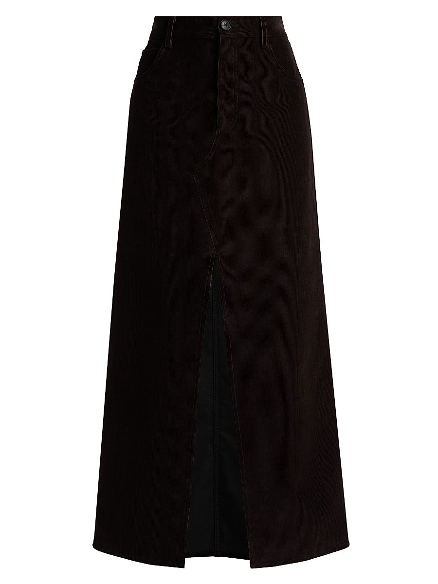 Women's Cotton Corduroy Midi-Skirt - Chocolate - Size 10