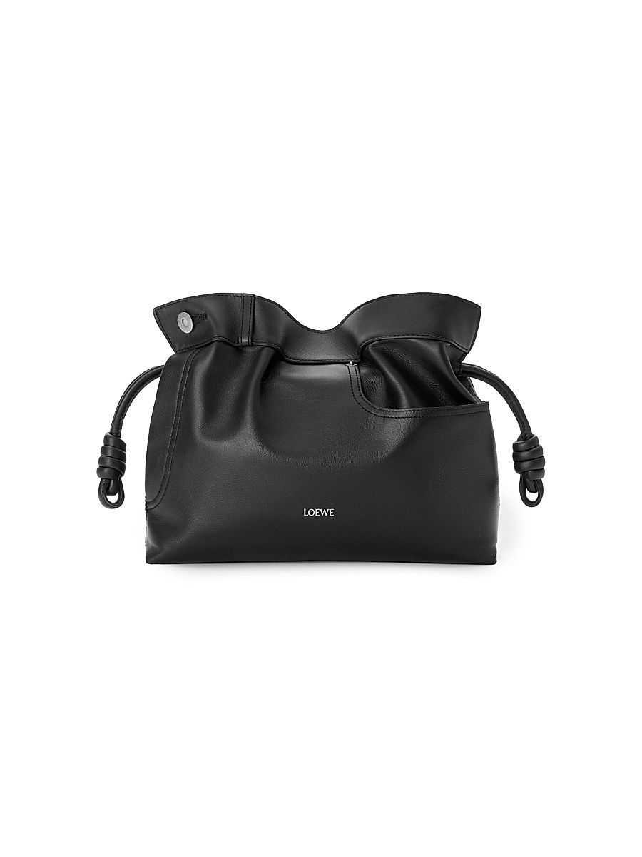 Women's Medium Panta Flamenco Leather Clutch - Black