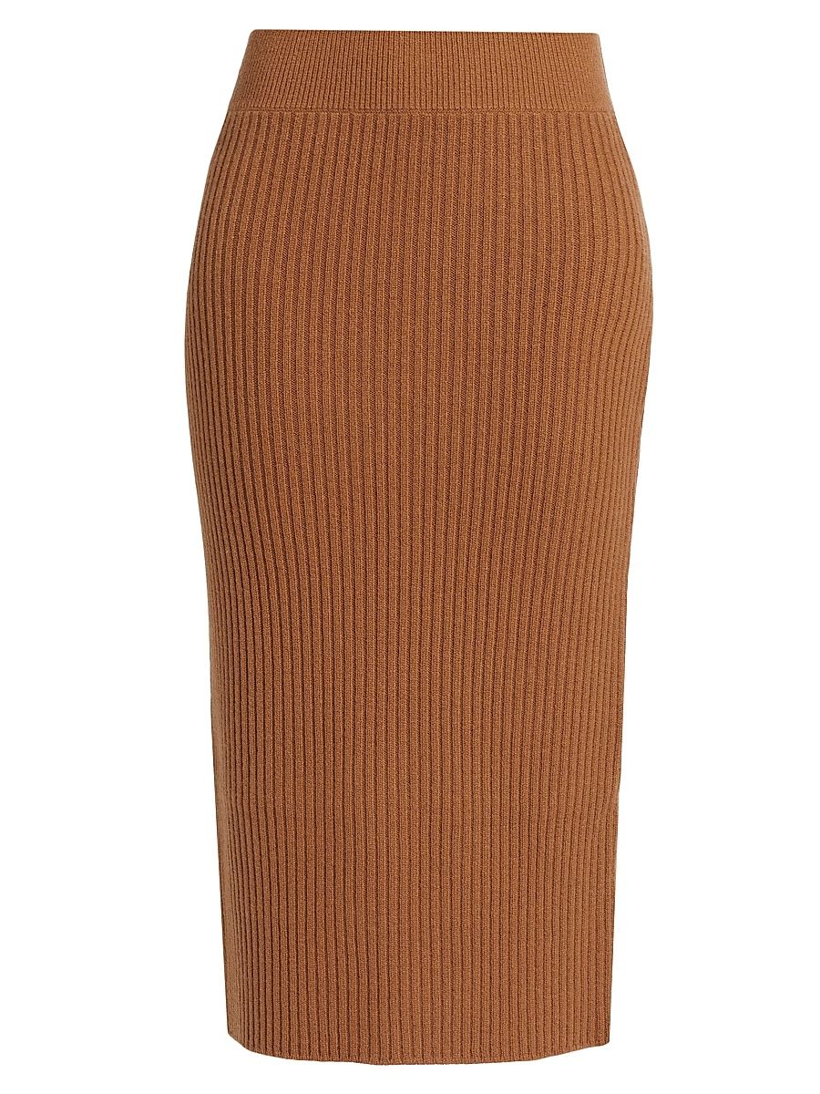 Women's Ribbed Cashmere Pencil Skirt - Macchiato - Size XL