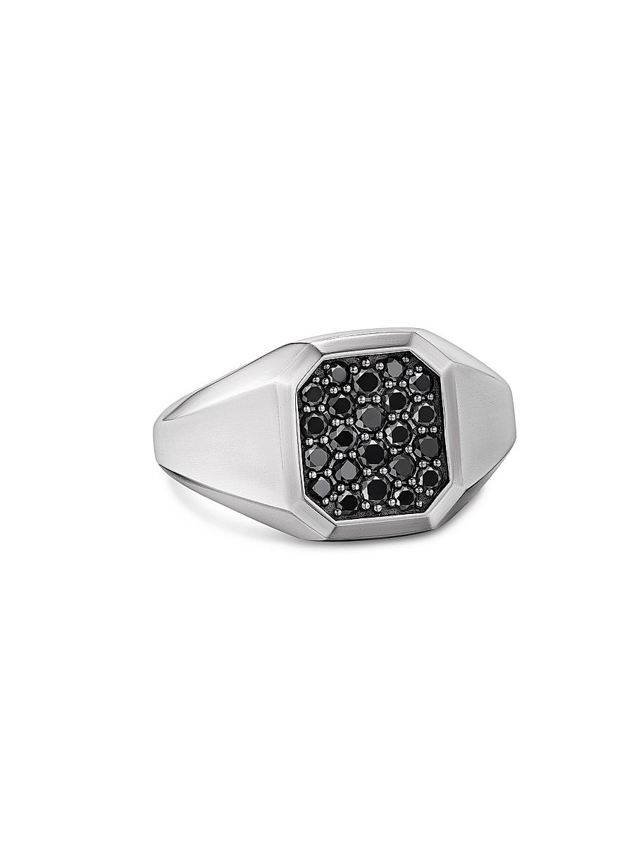 Men's Streamline Signet Ring in Sterling Silver - Black Diamond - Size 7