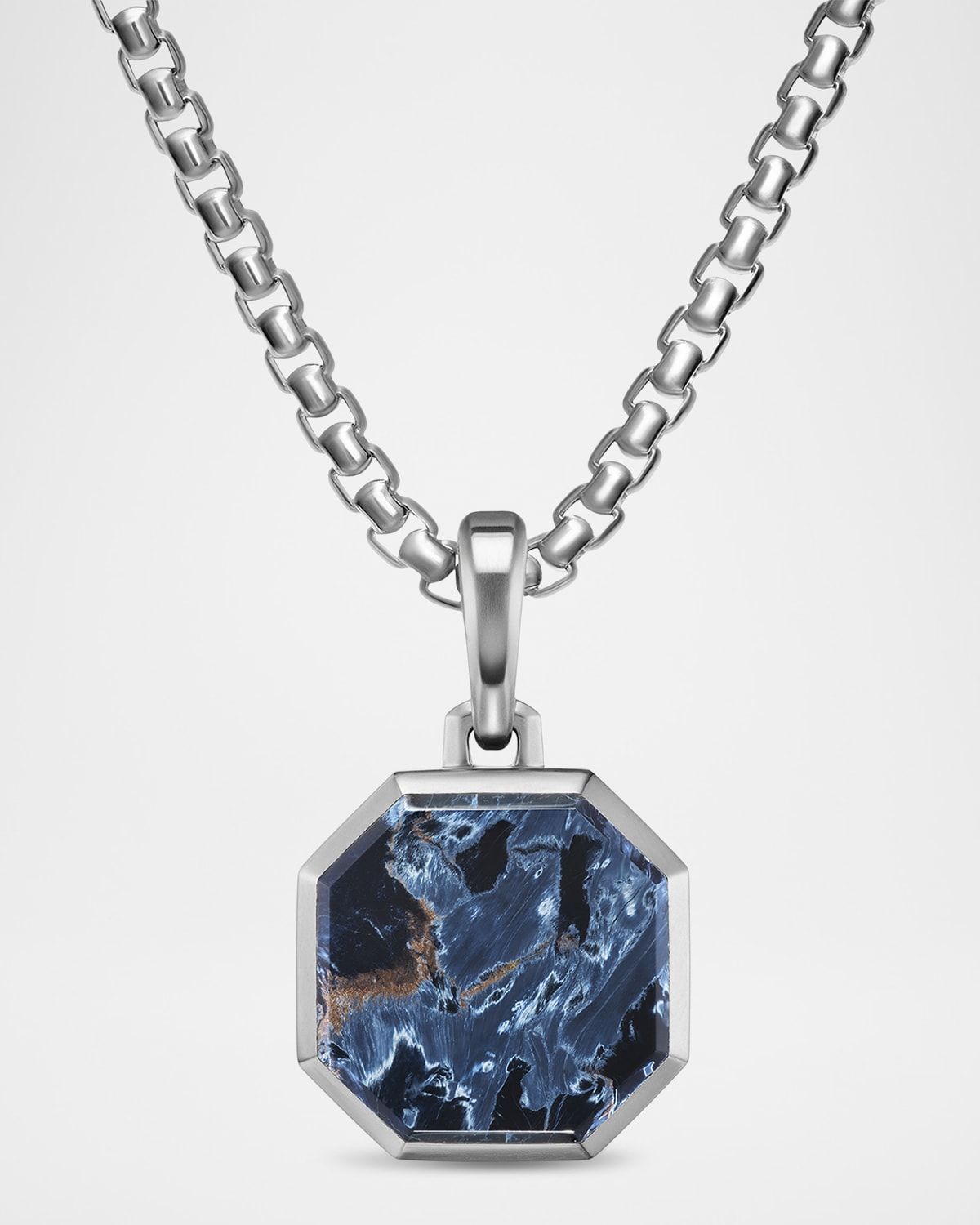 Men & apos;s Faceted Stone Amulet in Silver with Pietersite, 16mm