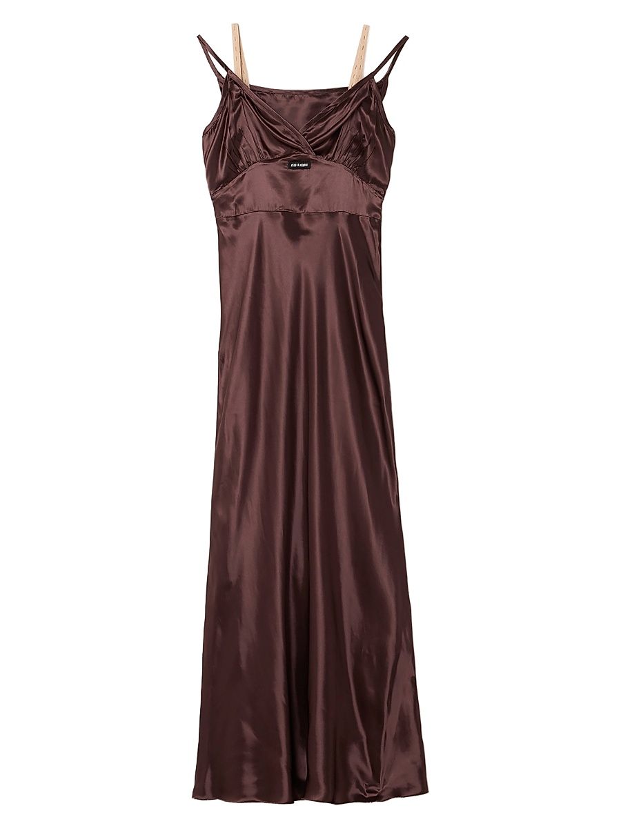 Women's Long Satin Dress - Brown - Size 4