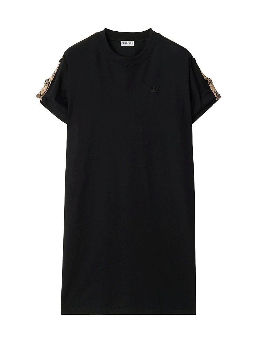 Women's Check Trim Cotton T-Shirt Minidress - Black - Size Medium