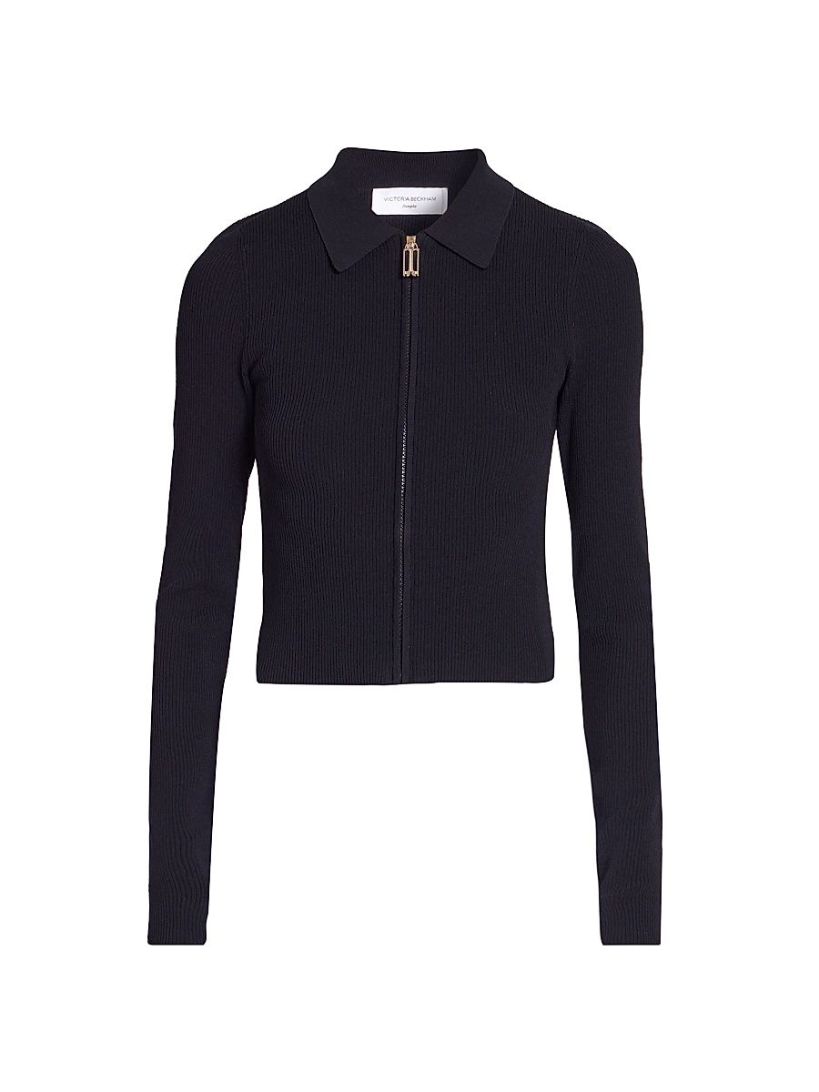 Women's Zipped Polo Sweater Top - Black - Size XS