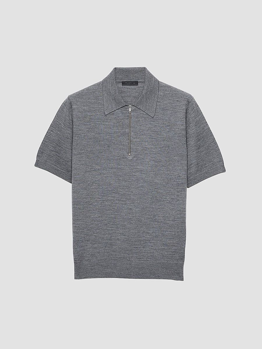 Men's Superfine Wool Polo Shirt - Grey - Size 48