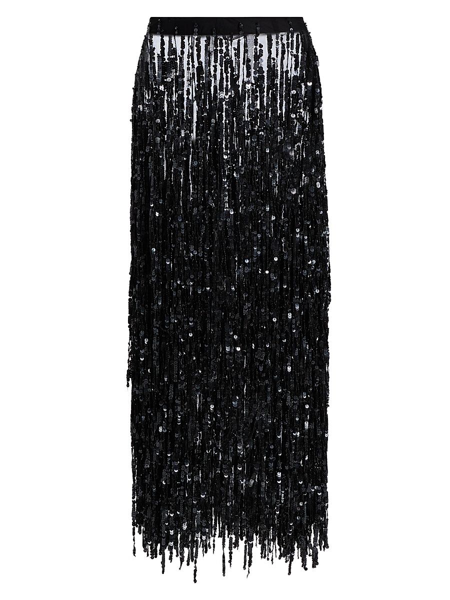 Women's Re-Edition Sequin-Fringed Pencil Maxi Skirt - Black - Size 12