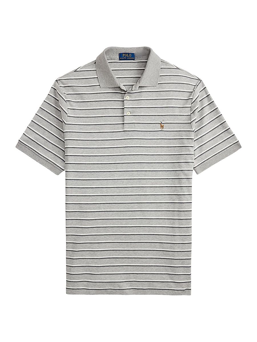 Men's Striped Cotton Polo Shirt - Andover Heather Grey Multi - Size XXL