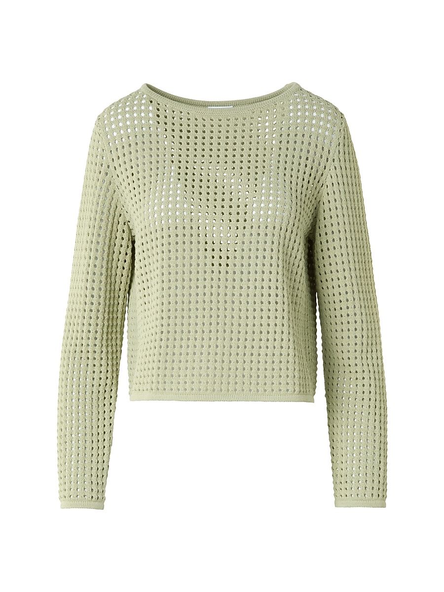 Women's Open-Knit Cotton Sweater - Pistachio - Size 10