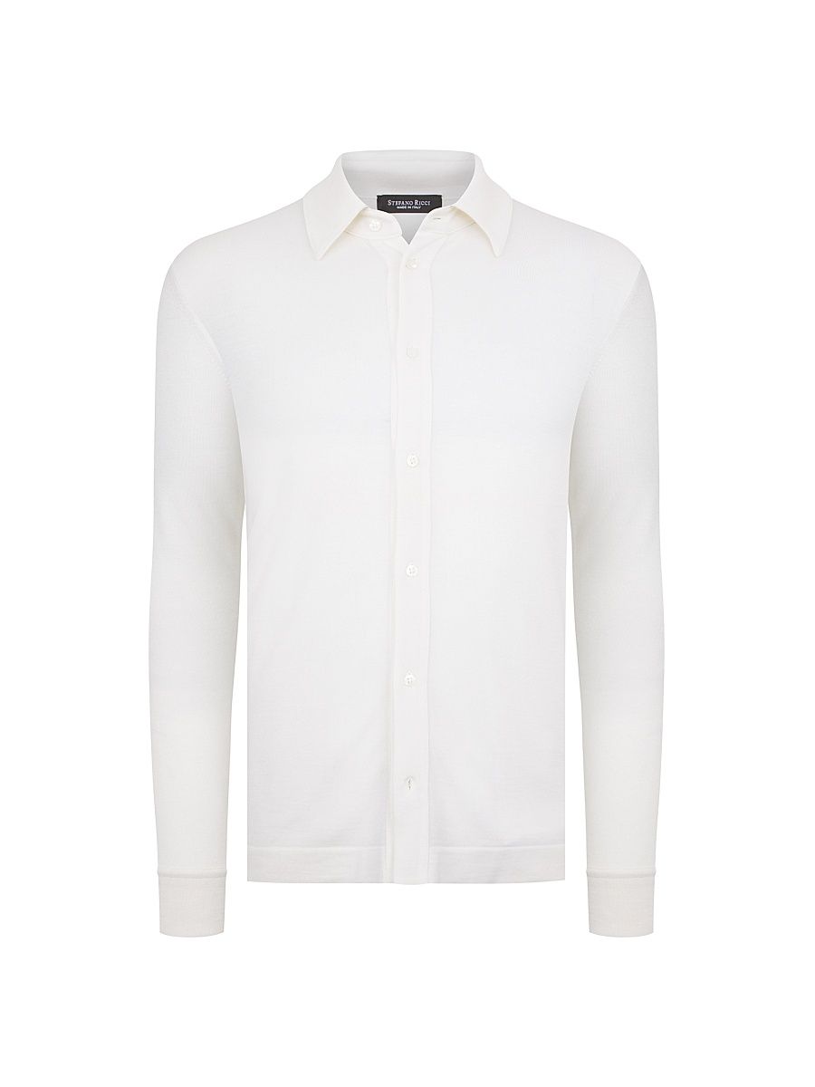 Stefano Ricci Men's Button Down Knit Shirt - White - Size 46