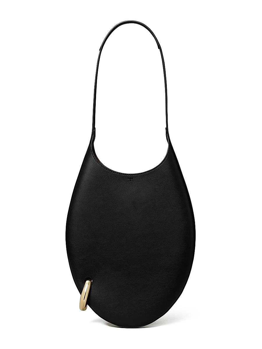 Women's Small Pierced Leather Hobo Bag - Black