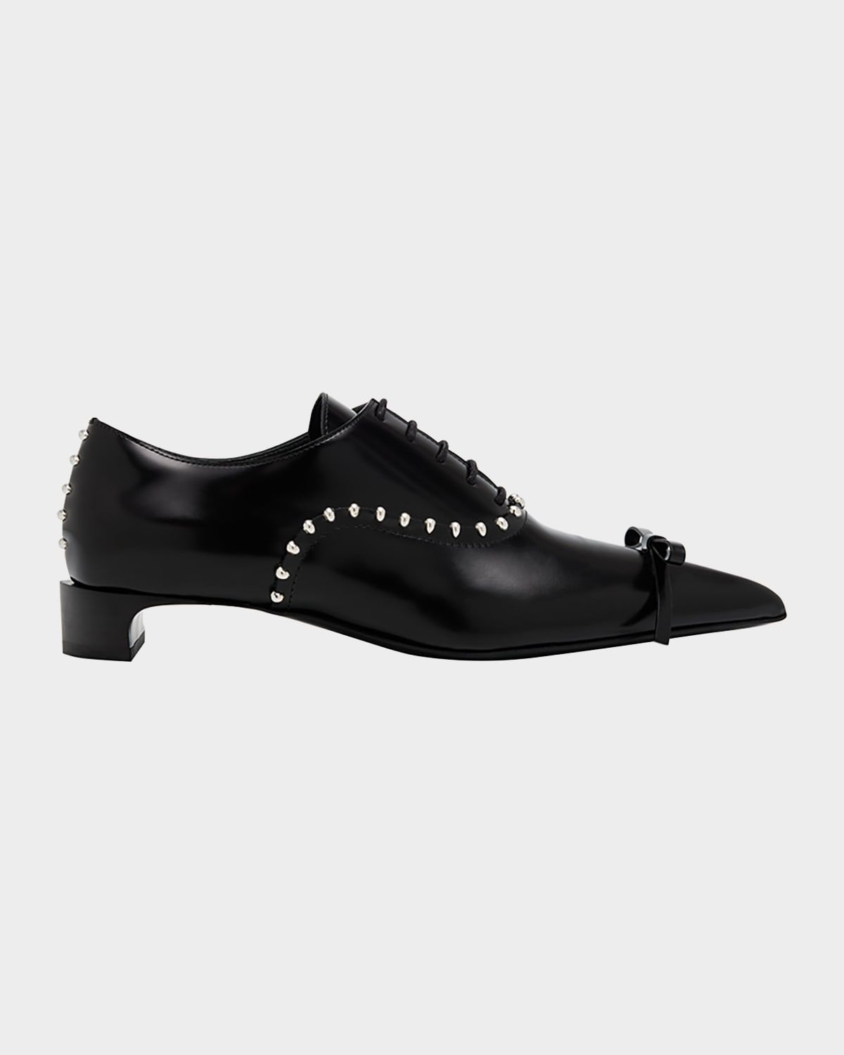 Studded Lace-Up Leather Oxford Pumps