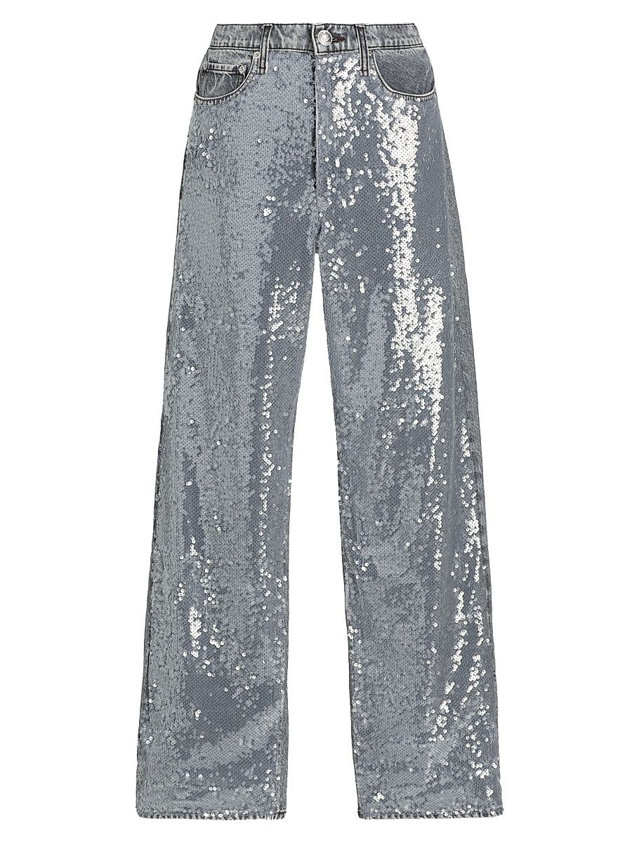 Women's Shea Sequin-Embellished Full Straight Jeans - Steele Sequin - Size 29