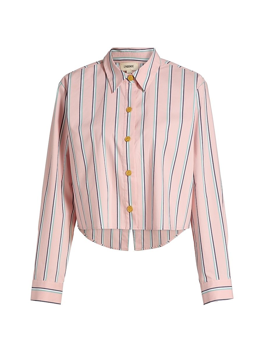Women's Cosette Crop High-Low Shirt - Pale Rose Stripe - Size XL
