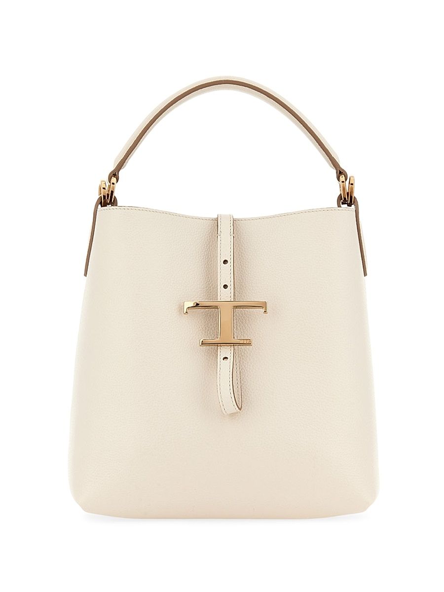 Women's Mini T Timeless Leather Bucket Bag - Bianco Calce