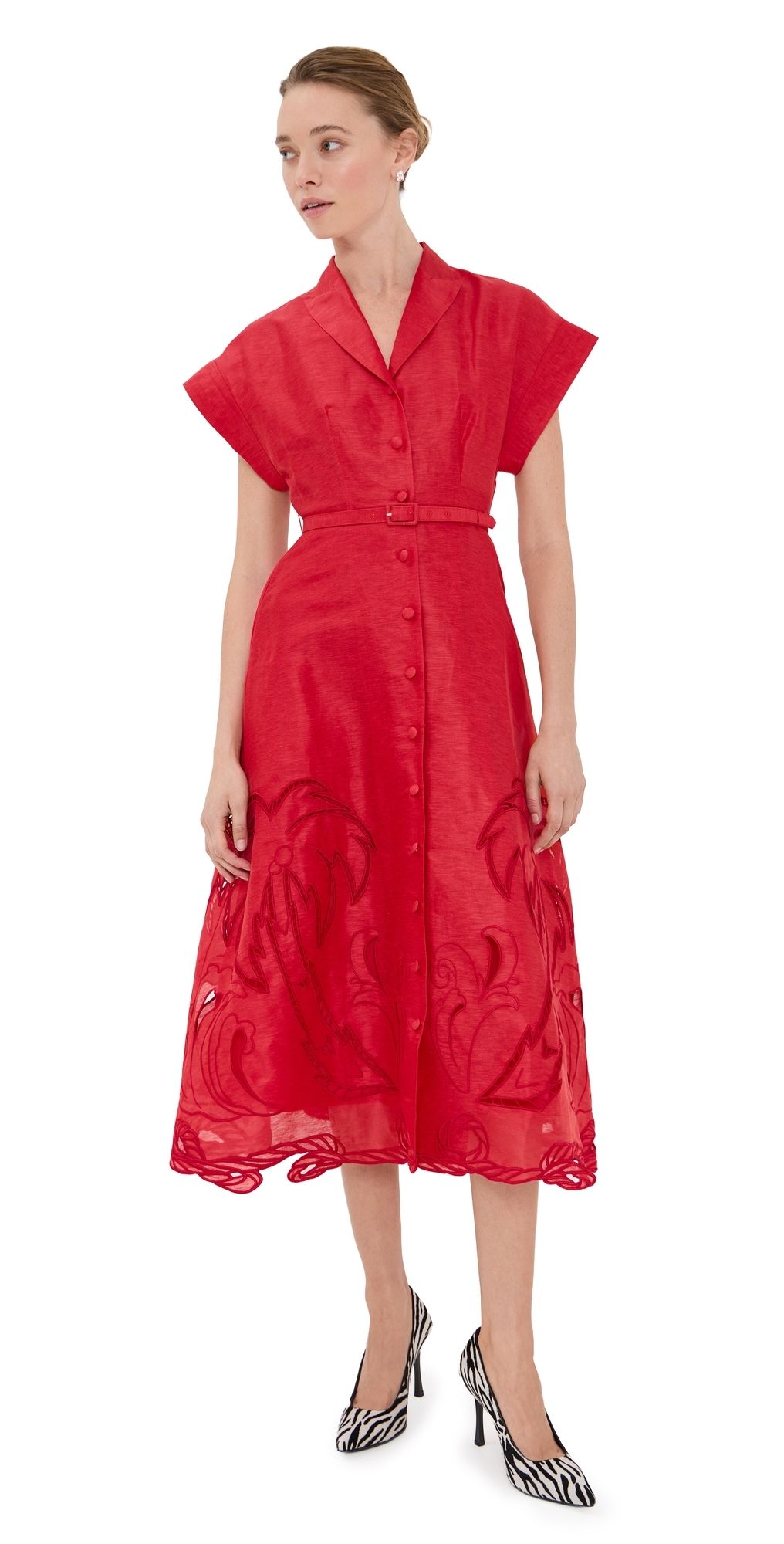 Leo Lin Aubrey Applique Shirt Midi Dress Scarlet 12